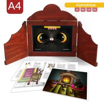 A4 Kamishibai Gato Negro, el felino de la buena suerte